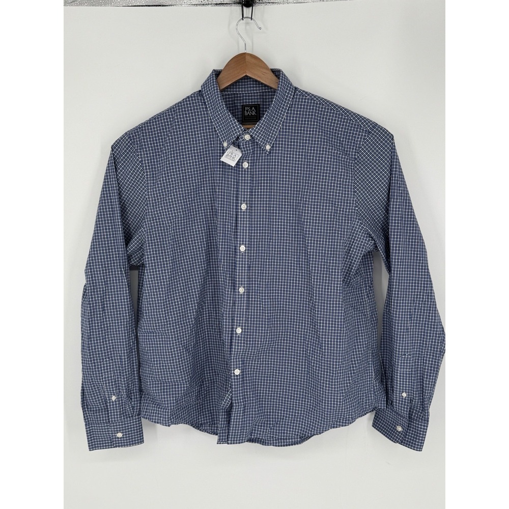 NWT Jos A Bank Traveler Travel Tech Slim Fit Size XXL Blue Plaid Long Sleeve A8